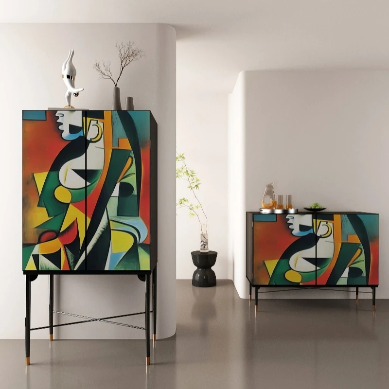 

cabinet retro art master painted high-footed wine cabinet living room integrated against the wall household dining side cabinet