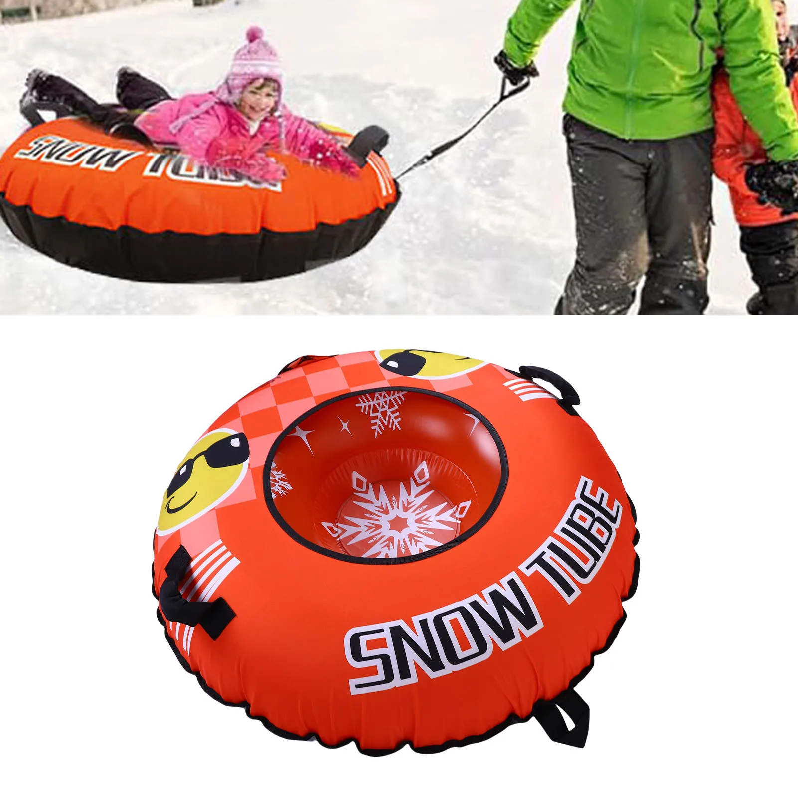 

Inflatable Snow Sled 43.3 Inch Snow Tube PVC Cold Proof Ski Ring Winter Toy with 2 Handles and Towable Strap for Outdoor Sleddin