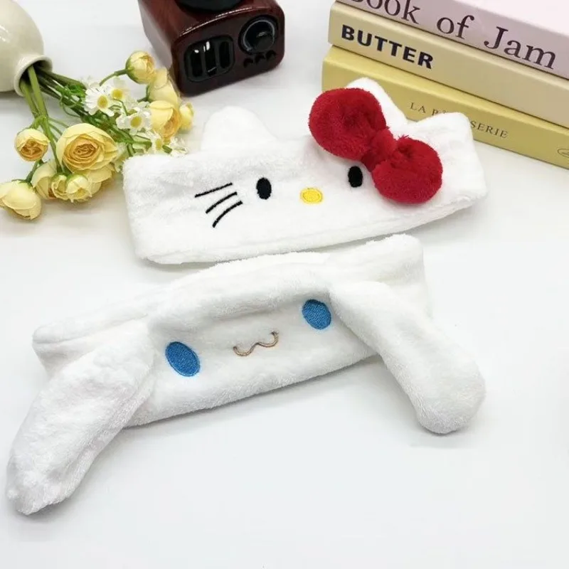 

Sanrio Hello Kitty Cinnamoroll Plush Face Wash Makeup Hairband Cartoon Women Plush Headband Non Slip Elastic Hair Accessories