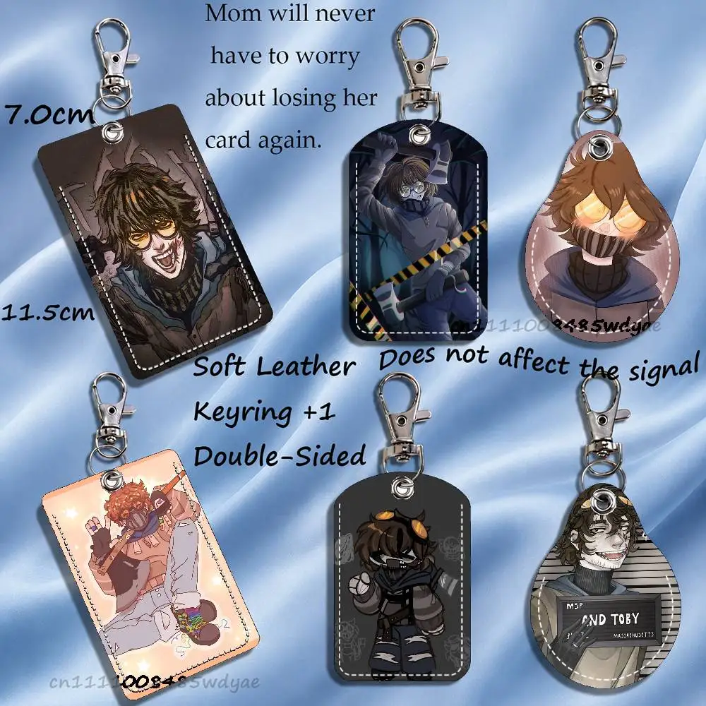 C-CreepypastaS T-Ticci Toby Rectangle ID Card Case Keychain Access Card Bag Key Tag Ring Leather Card Holder Key Ring Access