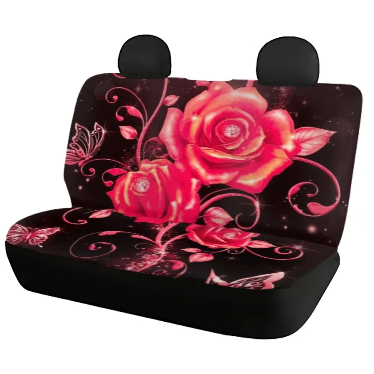 Ombre Pink Rose Butterfly Pattern Front Back Seat Cover Set Auto Interior Spare Parts High Quality Washable Easy Installation