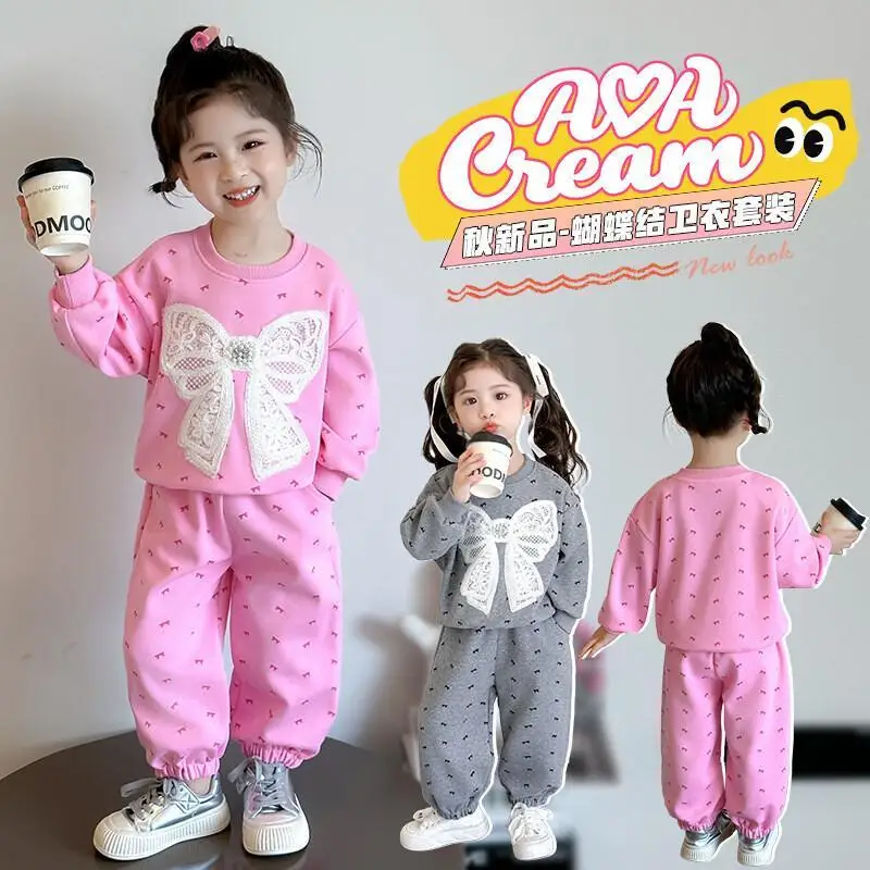 Spring and Autumn Fashion Set 2026 New Baby Hoodie, Children's and Girls' Two Piece Set, Middle and Small Children's Clothing,