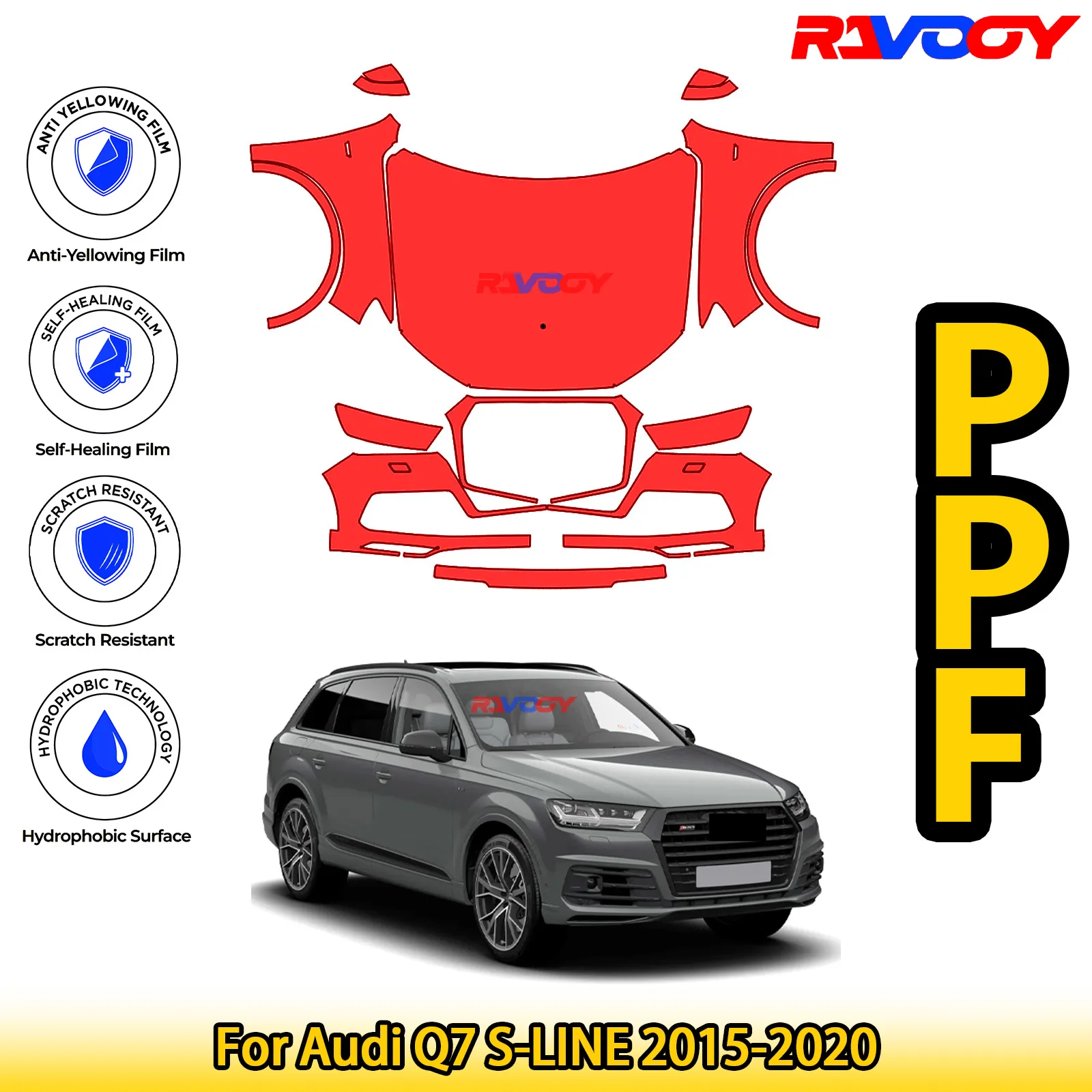

For Audi Q7 S-LINE 2015-2020 Glossy Matte Black Precut front PPF Kit Paint Protection Film
