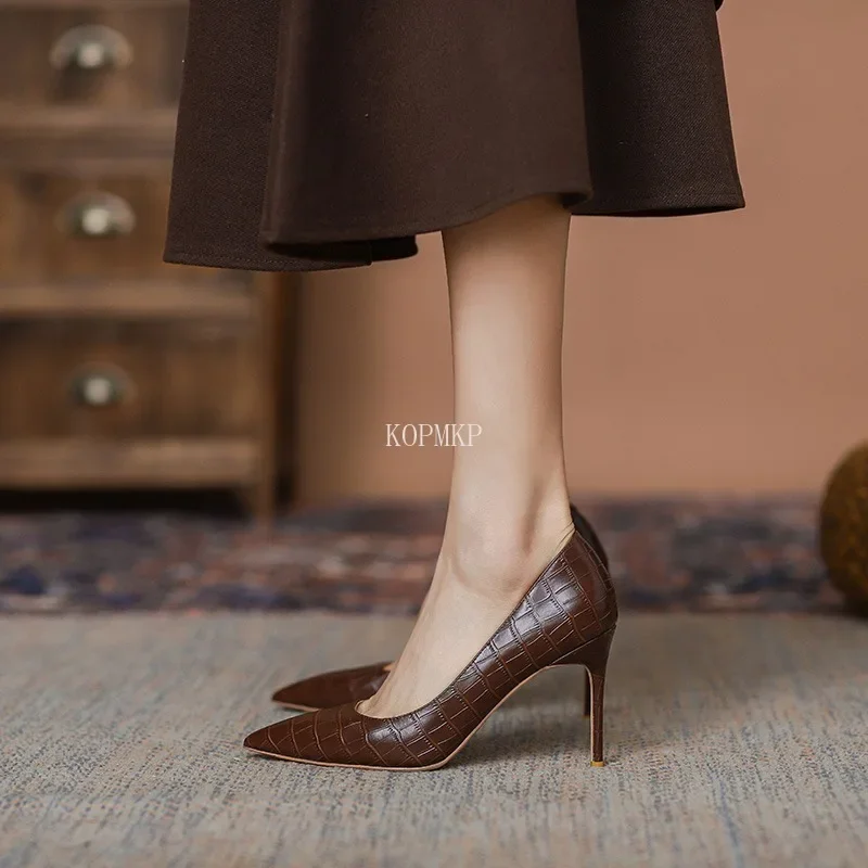 Spring and Summer New 2024 Brown Comfortable All-match High Heels Women\'s Stiletto Sexy Single Shoes Women Zapatos De Mujer