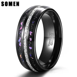 Somen 8mm Tungsten Wedding Band Ring for Men Women Multi-Colored Opal and Meteorite Inlay Domed High Polish Comfort Fit Size 6-1