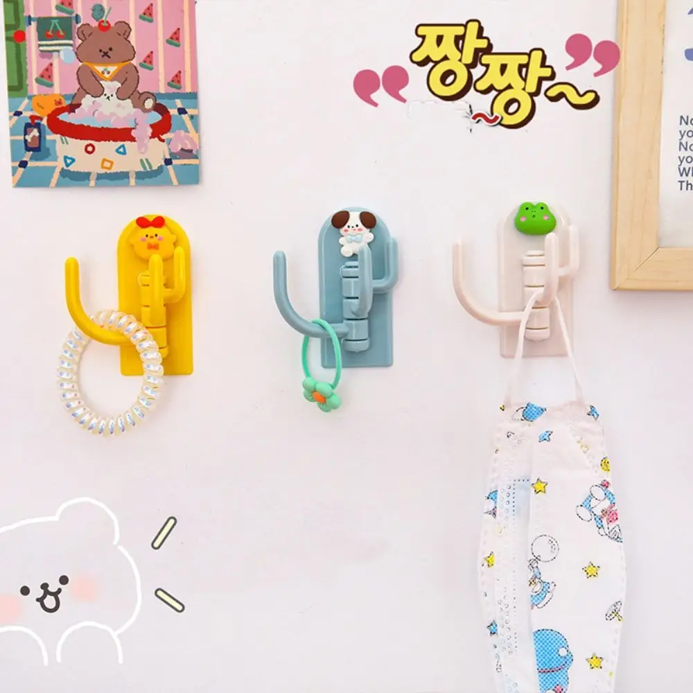 Strong Sticky Plastic Cartoon Cute Holder with 3 Branch Punch-free Dormitory Hook Wall Hook