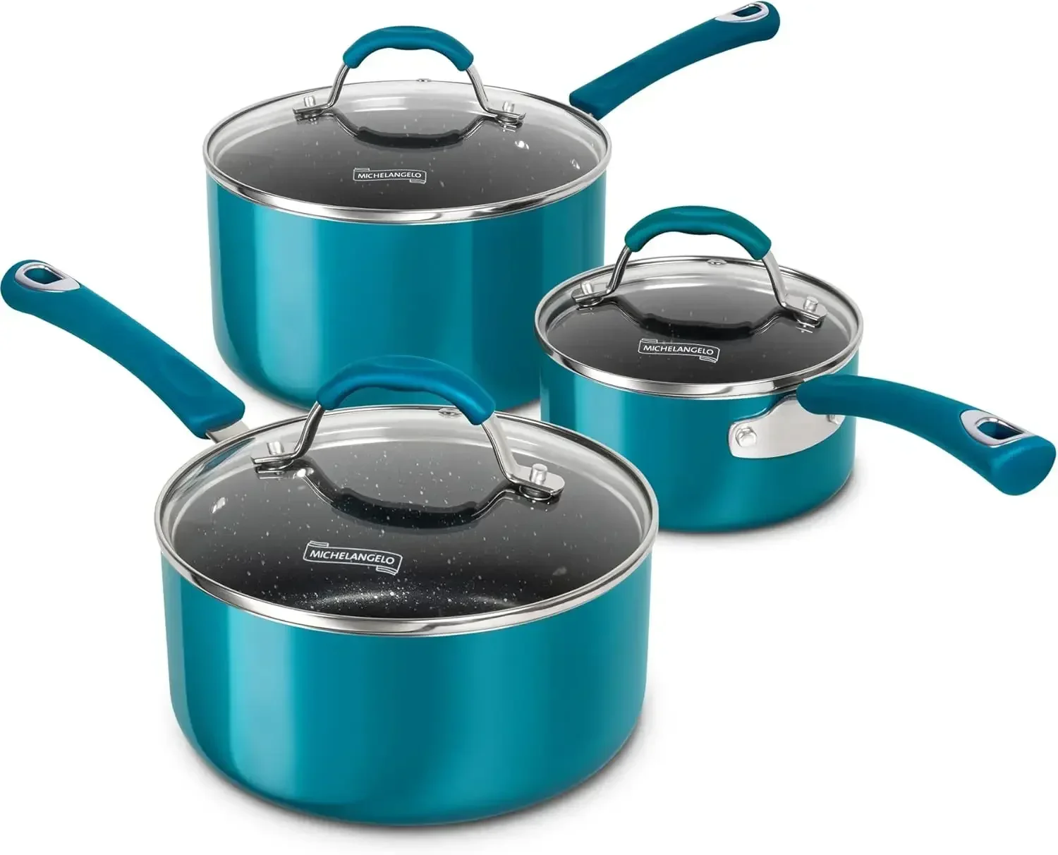 Sauce Pan Sets Enamel Sauce Pan with Lid Saucepans Nonstick Saucepan Set Non Stick Sauce Pots Silicone Handle Oven Safe-3 Piece