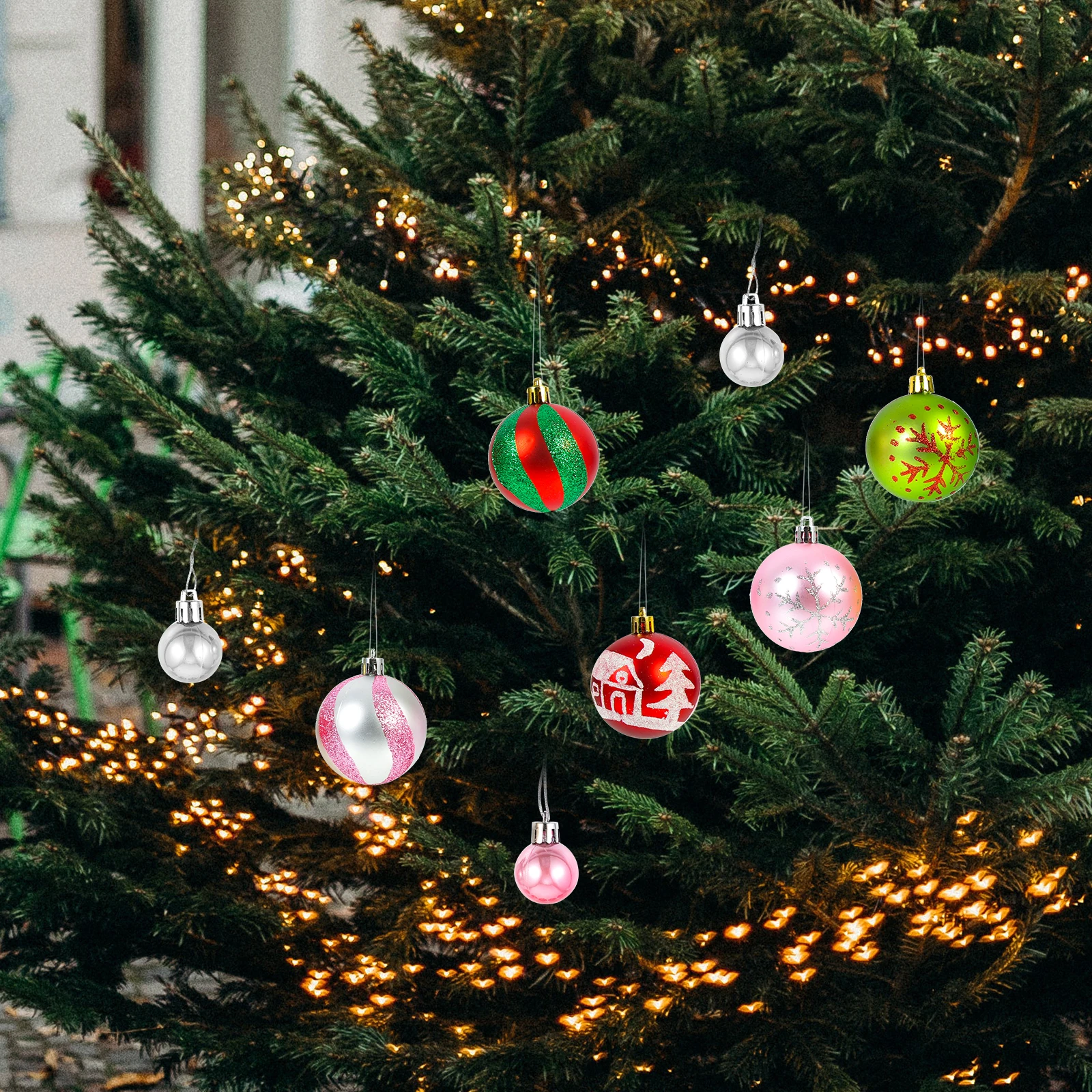 

44pcs Christmas Ball Pendant Decorations Colored Plastic Lightweight Tree Ornaments Holiday Xmas Hanging Accessories for Kids