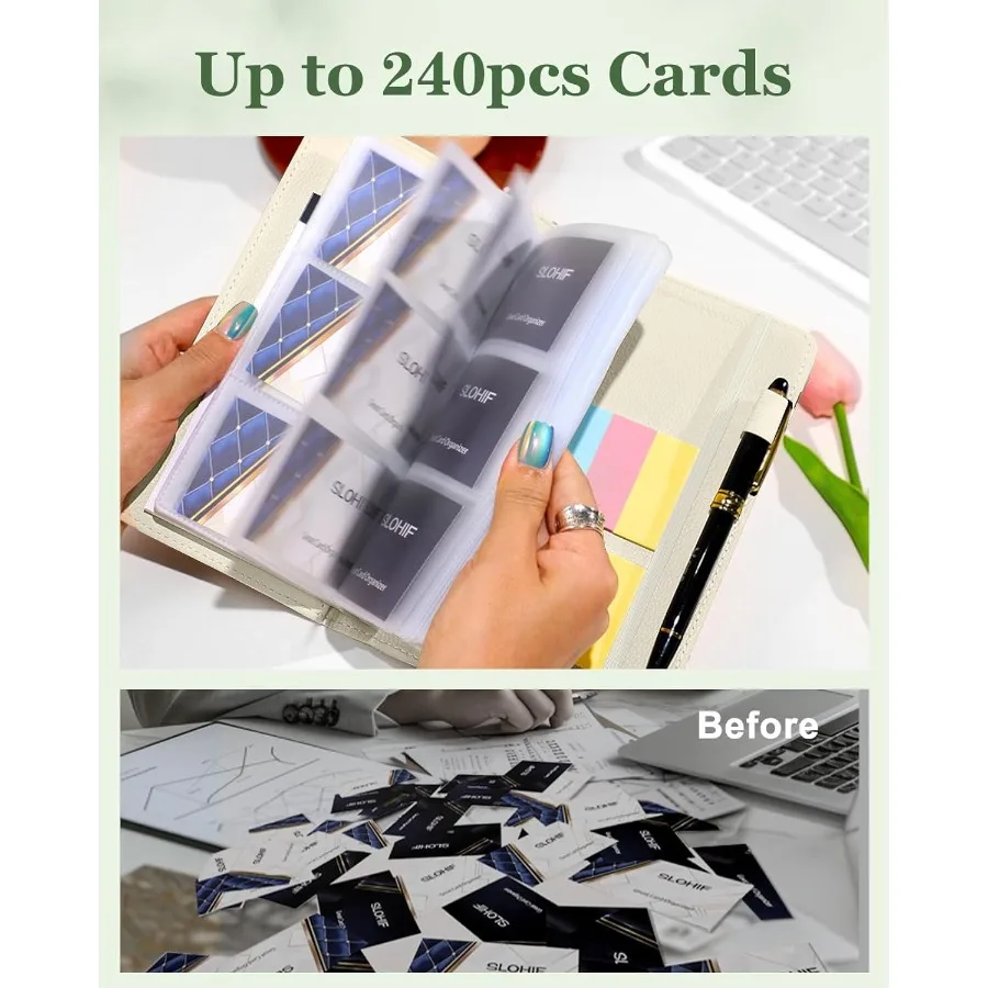 بطاقة الأعمال حامل كتب المنظم البيج زهرة الأزهار طباعة الكتب الجلدية الموثق يحمل 240 بطاقة بطاقة الهدايا الائتمان مع Stic #5