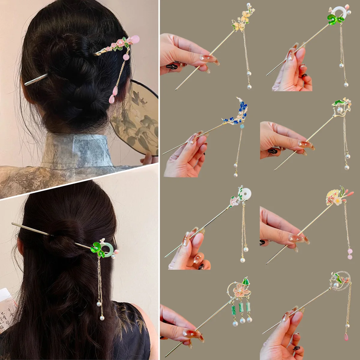 

New Chinese Style Flower Tassel Hair Stick for Women Hanfu Hairpin Headpiece Elegant Jewelry Wedding Party Hair Accessories