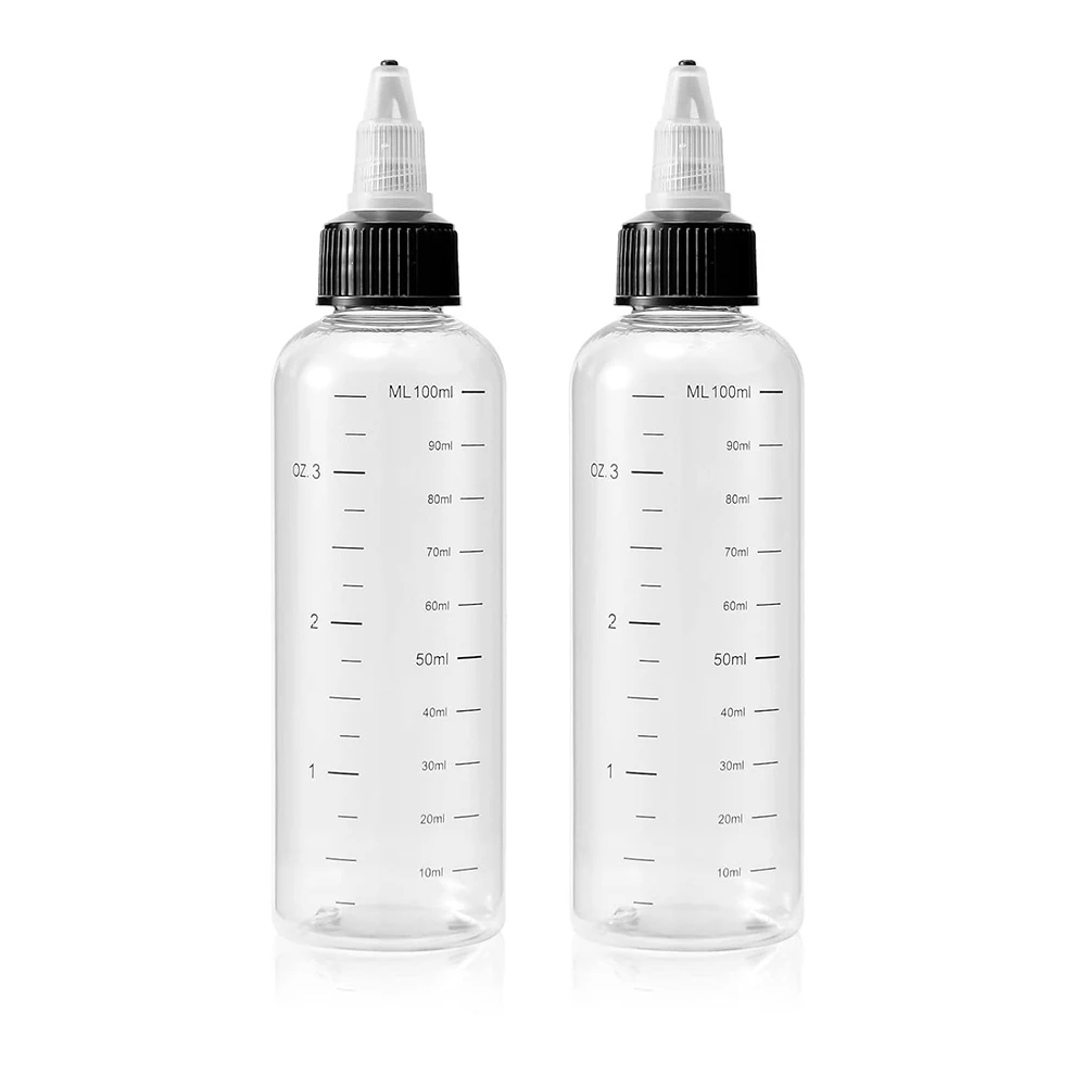 Applicator Bottles for Hair, 3.4oz Hair Squeeze Bottle Twist-On Top Tip Cap with Ratio Graduated Scale Color Dye Bottle