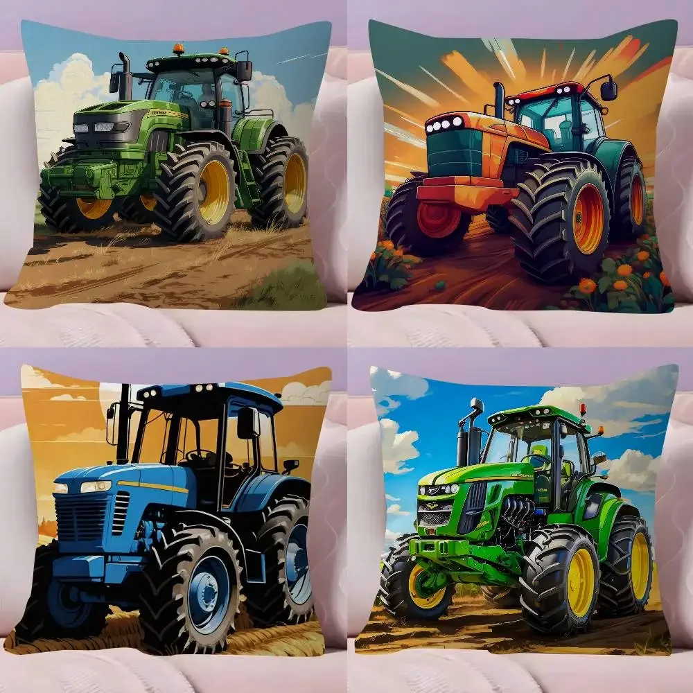 Car Tractor Decorative Double-sided Printed pillow cover Short plush Suitable living rooms bedrooms sofas throw cushion cover