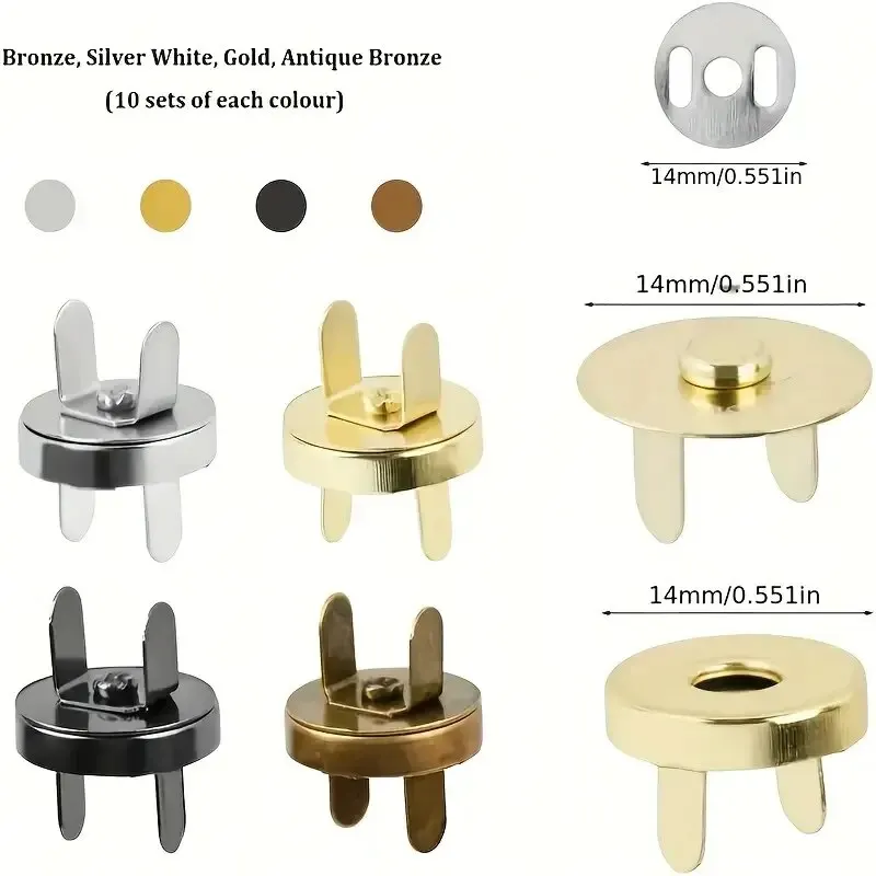 Easy-Attach 14mm Magnetic Snap Buttons - 40 Set Multi-Color Pack for Sewing and Crafts, Durable & Stylish Metal Fasteners