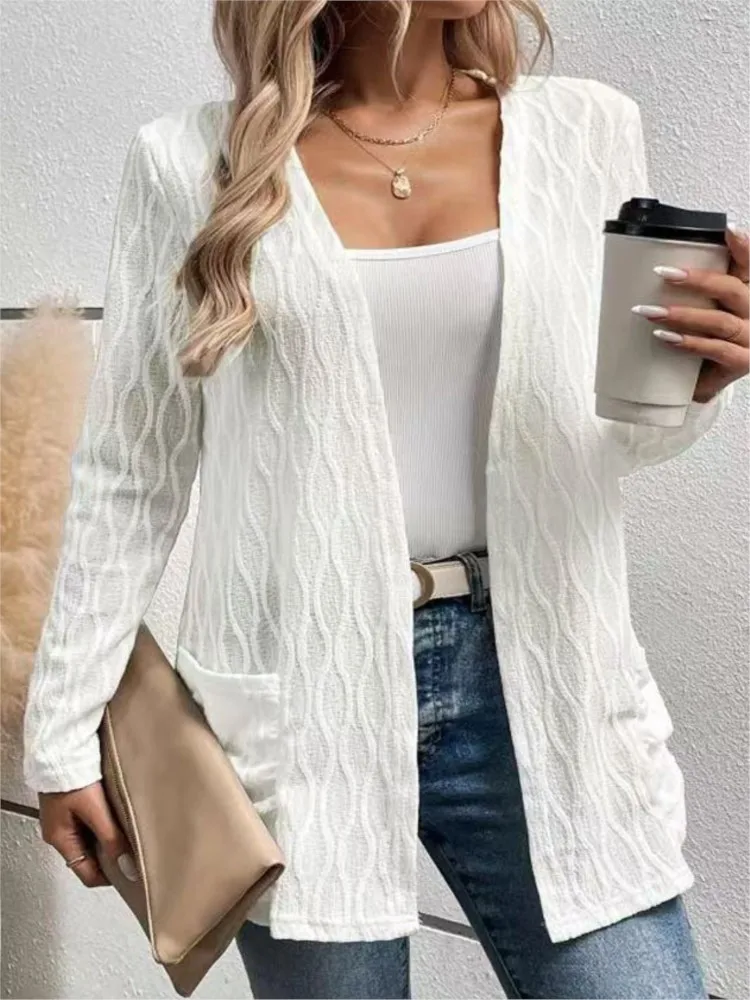 Autumn And Winter New Hollow Solid Color Home Casual Temperament Commuting Knitted Long Sleeved Cardigan Jacket Women's Clothing
