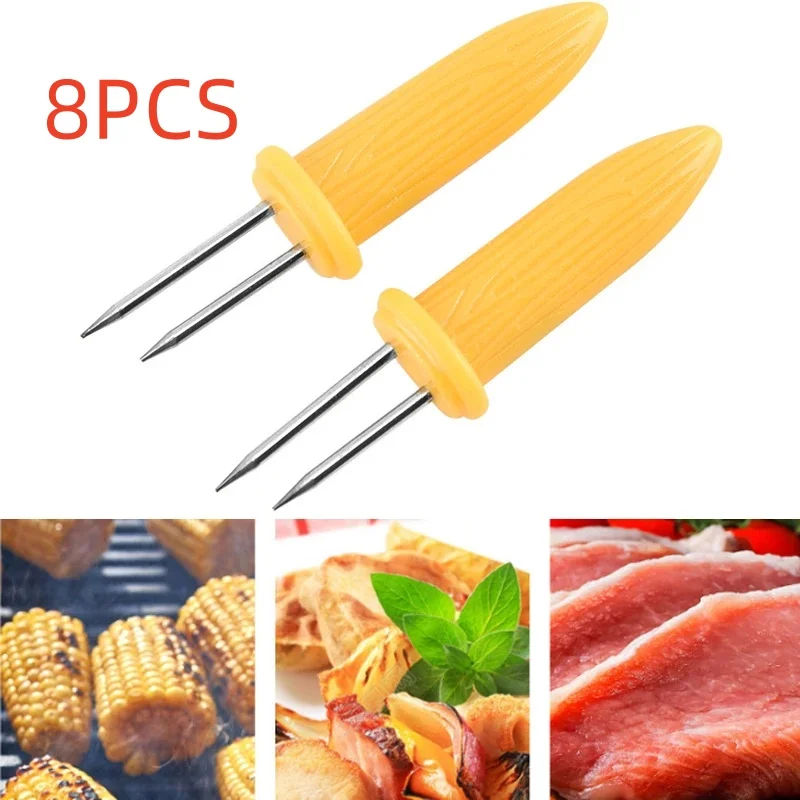 8PCS Stainless Steel Corn Fork BBQ Pin Handheld Holders Anti Scalding Corn Needle  Outdoor Camping Barbecue Fork Fruit Fork