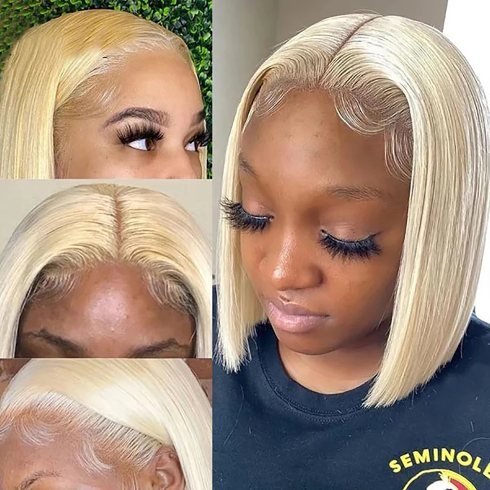 613 Blonde Bob Wig Human Hair 13x4 Blonde Bob Lace Front Wigs Human Hair Pre Plucked 180%Density Straight Lace Frontal Short BoB