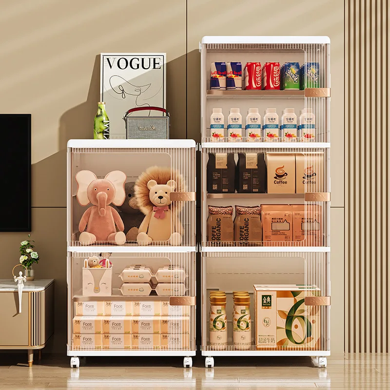 Household Folding Snack Storage Rack Living Room Multilayer Storage Cabinet Movable Sundries Magnetic Storage Cabinet Snack Cart