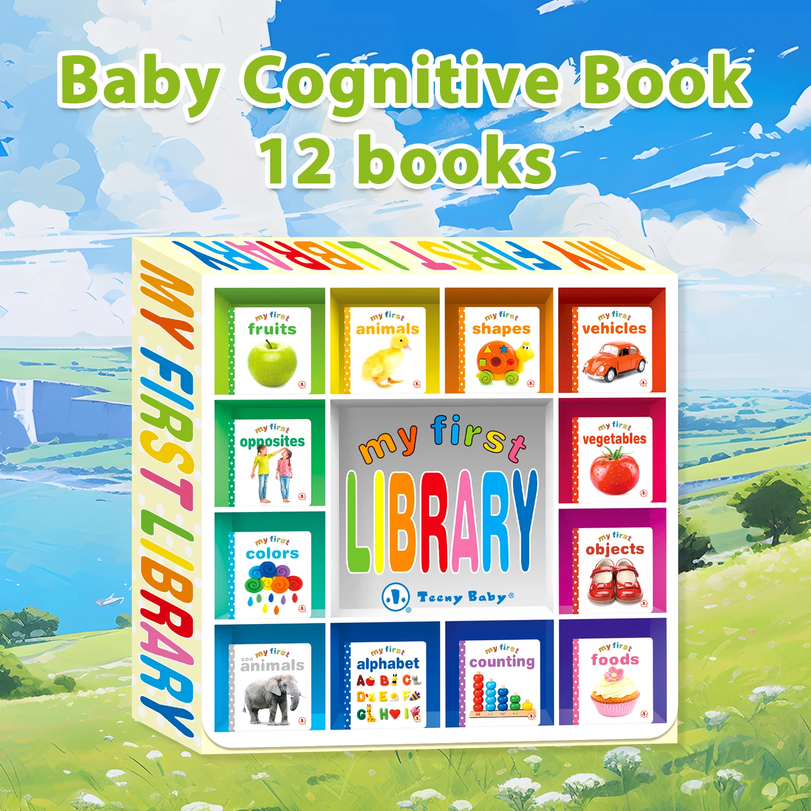 Set Buku Kognitif Bayi Kecil: 12 buku untuk memulai perpustakaan pengetahuan kecil bayi Anda