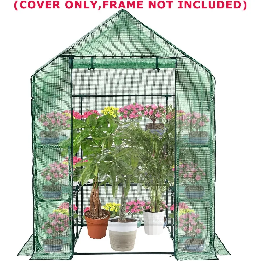 Walk-in Greenhouse Replacement Cover with Roll-Up Zipper Door -56x56x76 inch PE Greenhouse Cover for Outdoor Plant Gardening Pl