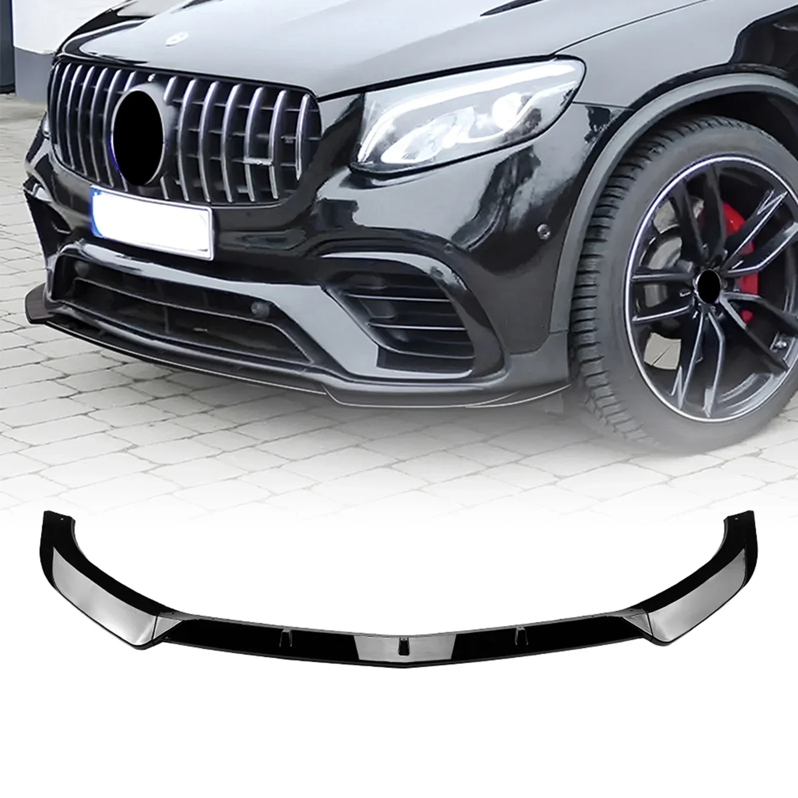 

New！ Front Bumper Spoiler Lip For Mercedes Benz X253 GLC63 AMG 2016-2019 Gloss Black/Carbon Fiber Look Lower Splitter Protector