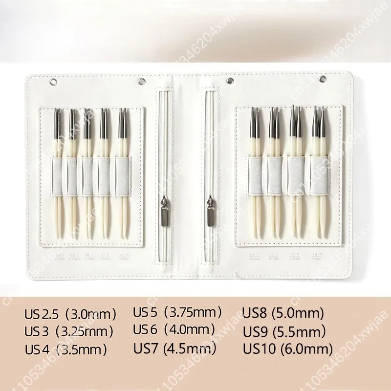Bovine Bone Interchangeable Circular Knitting Needles Set 9 Pairs Hand Polished Detachable Round Needle Kit for DIY Knitting