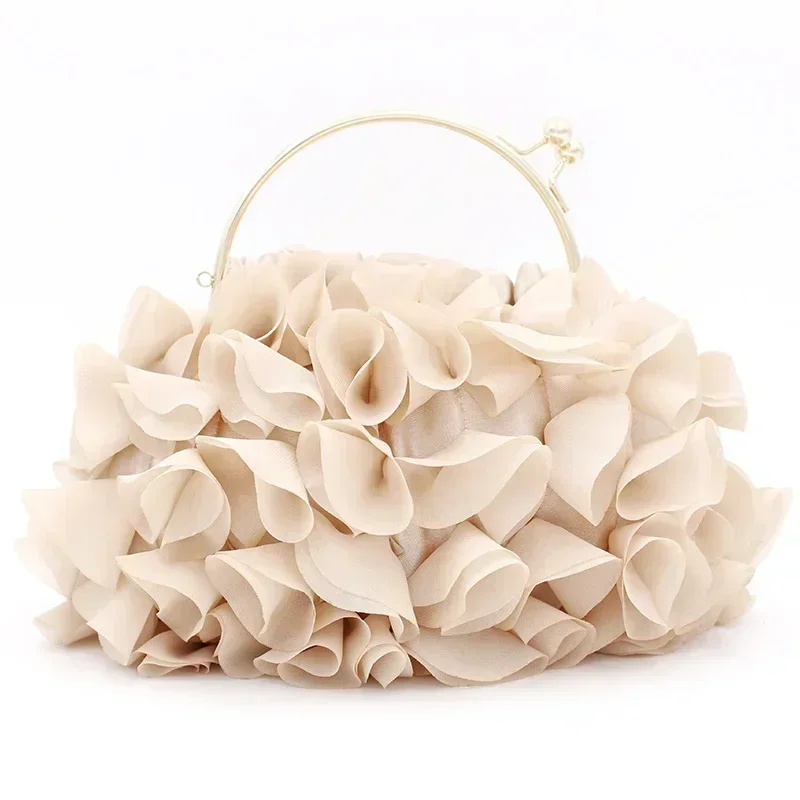 Women's floral Clutch Bags Elegant Wedding Party Bride Evening Bag Fairy Petal Ruffled Soft Handbag Purses Beige Bolsa Feminina