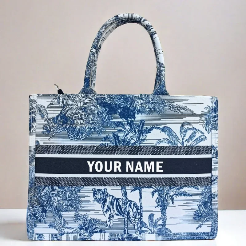 2024 Borsa tote da donna in tela stampata da donna in stile artistico di nuova progettazione Borsa con nome personalizzato personalizzabile