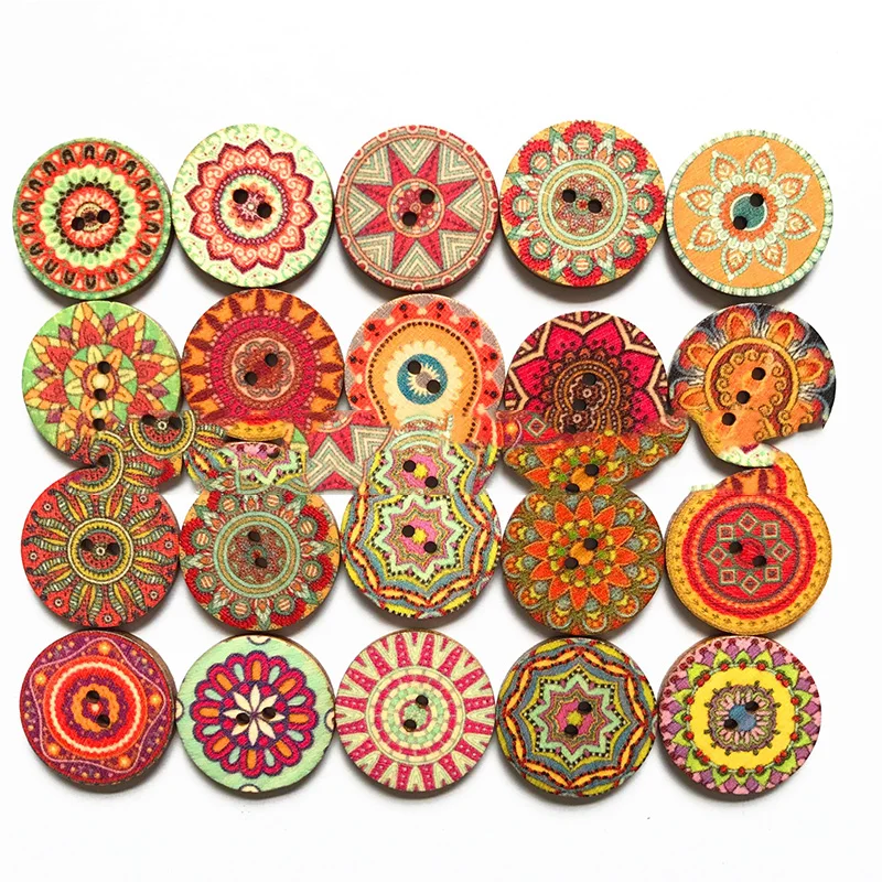 Round Retro Wooden Buttons for Clothing, DIY Sewing Buttons, Scrapbooking Decor, Craft Accessories, 20mm, 50Pcs