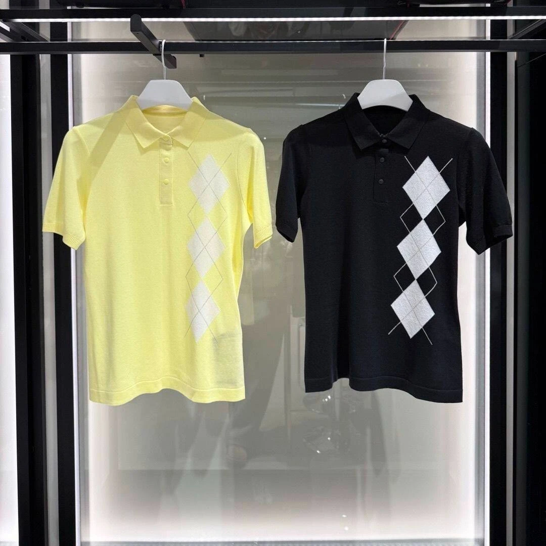 

2026 Women Golf Polo Shirt Argyle Print Slim Fit Short Sleeve T-Shirt Breathable Athletic Sports Top Outdoor Tennis Clothing
