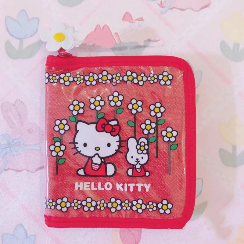 Borsa per carte Hello Kitty con fiore rosso vintage Fascino giapponese Estetico geometrico Portafoglio Hello Kitty Regalo di compleanno Decorazione per ragazza carina