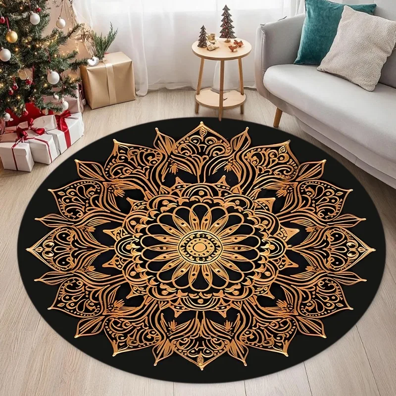 Colorful 3D Mandala Mystery Chakra Print Round Rug Meditation and Yoga Non-Slip Machine Washablefor Bedroom and Living Room
