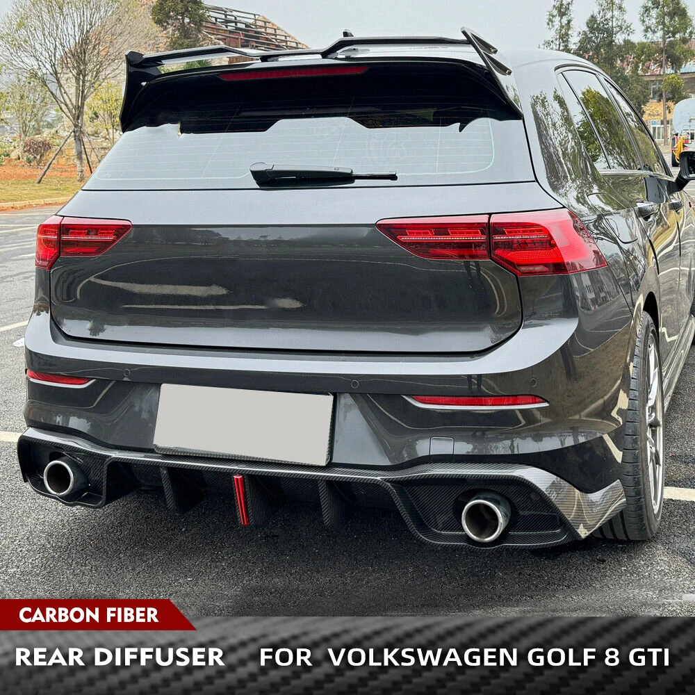 For Volkswagen Golf 8 MK8 GTI 2021-2022 Carbon Fiber Car Rear Diffuser Auto Rear Lower Bumper Lip Diffuser Spoiler Body Kits