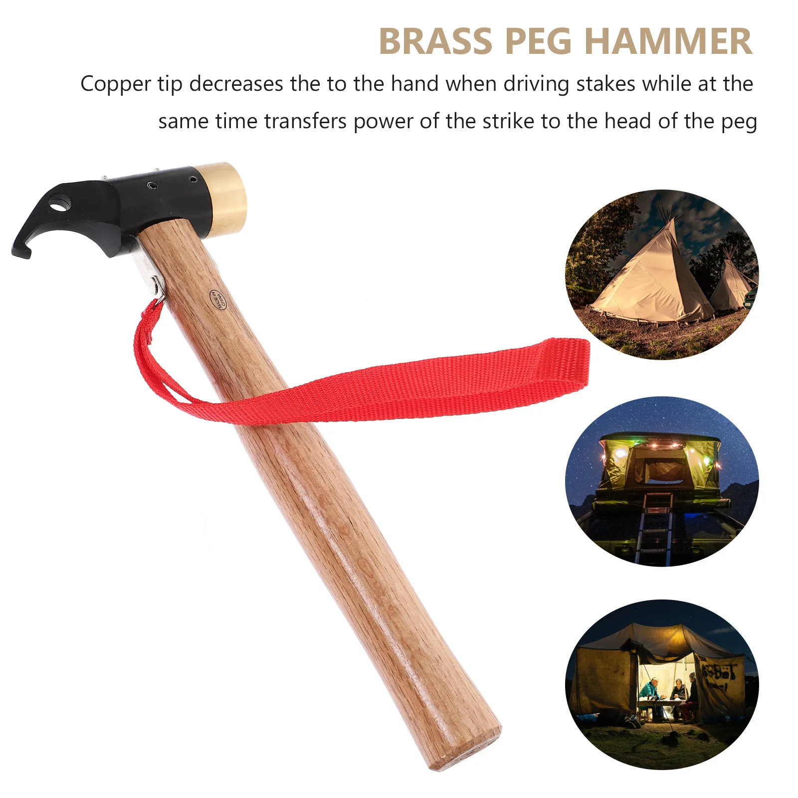مطرقة ربط نحاسية للتخييم مع رأس نحاسي لأوتاد الخيمة مقاس S حزام أمان فولاذي مزورة متين مطرقة نحاسية