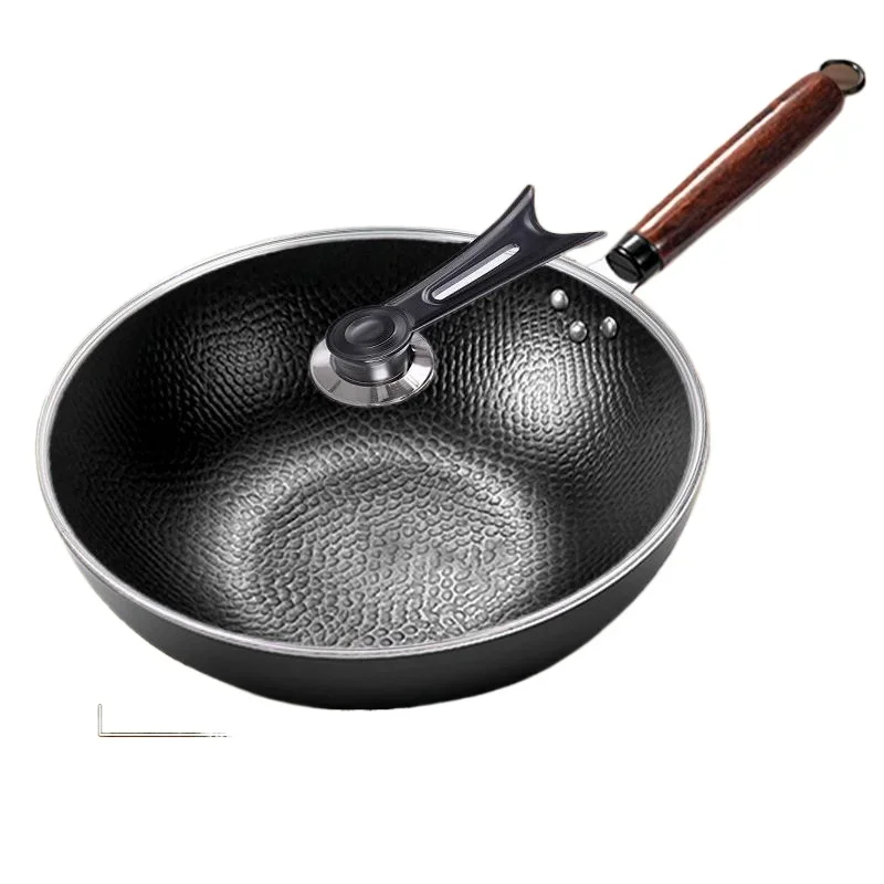 

32/34cm Fish Scale Iron Wok Hand Hammered Traditional Cookware Kitchen Uncoated Wok Suitable for Gas Stove Induction Cooker Wok