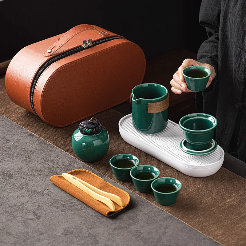Teapot Ceramic Kung Fu Tea Set One Pot Four Cups Outdoor Portable Travel Tea Set Teacup Gift Luxury Gift Tea Sets Complete Set