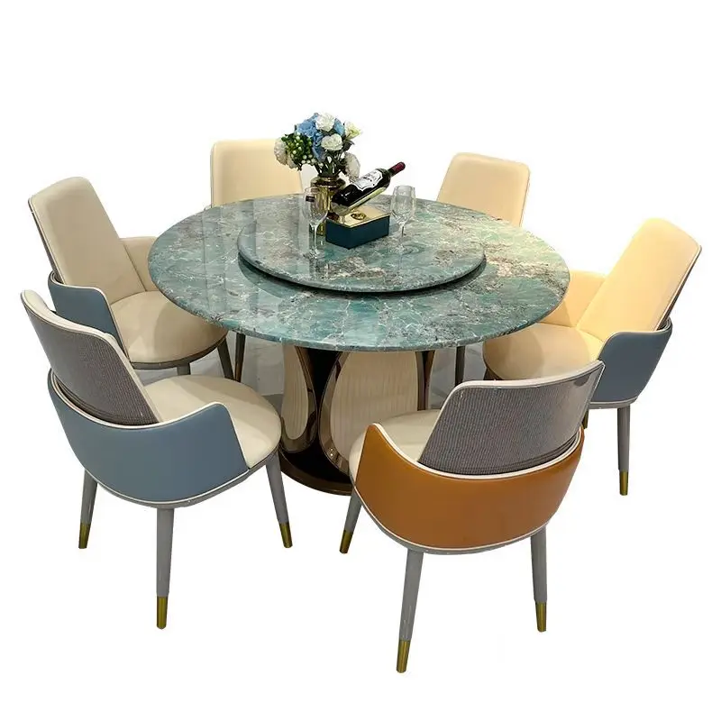 Luxury Italian Leather Dinner Dining Table and Chairs 6 Luxury Dinning Chairs Modern Marble Dining Room Furniture Table Set