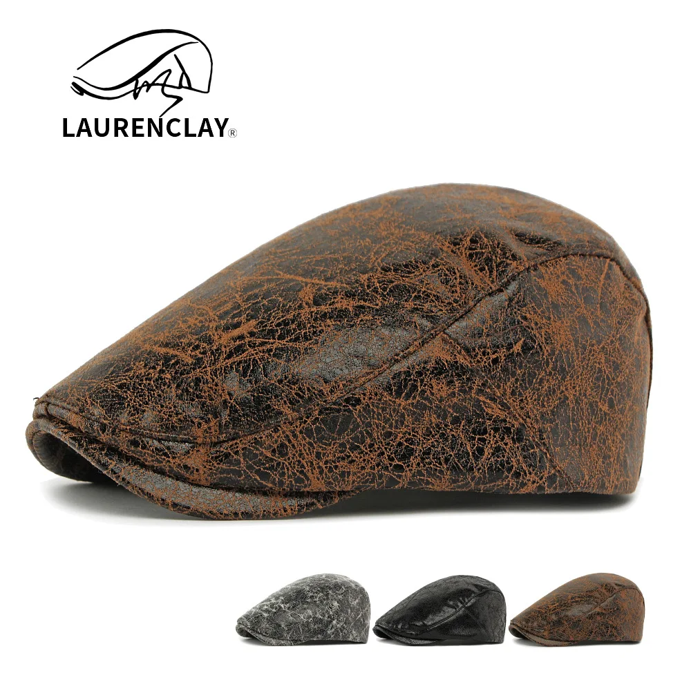 

Autumn New Style Personalized Soft Leather Pu Leather Beret Women's British Fashion Forward Hat Retro Cracked Men's Peaked Cap