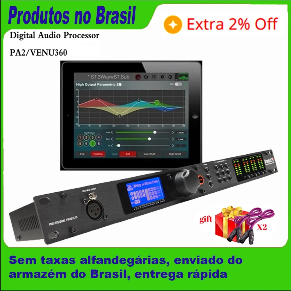 Envio direto do armazém do Brasil PA2/VENU360 Processador de áudio de estágio de 2 entradas e 6 saídas Software original Pro Driver de áudio Rack Processador de áudio de alto falante profissional