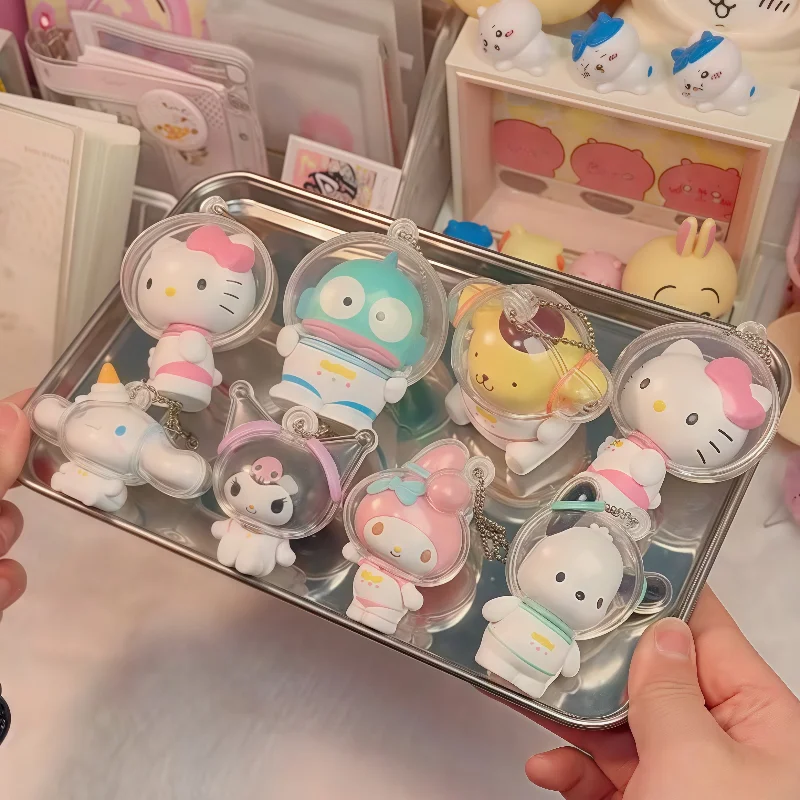 오리지널 Sanrio 캐릭터 캔디 플래닛 시리즈 블라인드 박스 헬로 키티 Cinnamoroll 피규어 모델 미스터리 볼 Diy 펜던트 재미있는 선물
