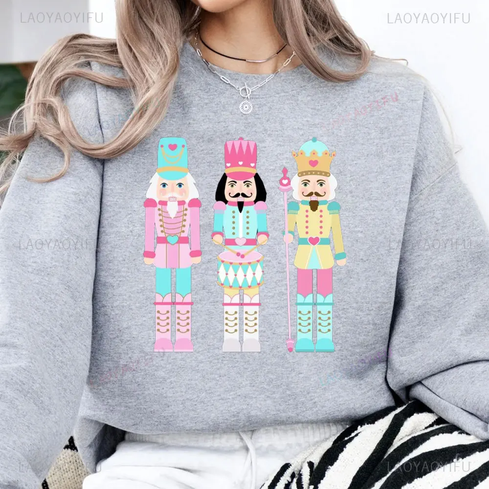 Cute Nutcracker Christmas Sweatshirt Nutcracker Long Seleeve Pullovers Kawaii Holiday Womens Christmas Hoodie Christmas Gift