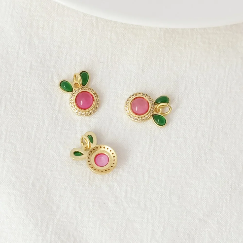 النمط القديم الذهب ملحق الزركونيوم أرنب رئيس الورقة الخضراء ورقة حمراء القرع قلادة النفط يقطر قلادة الهبوط الآمنة DIY بها بنفسك #4