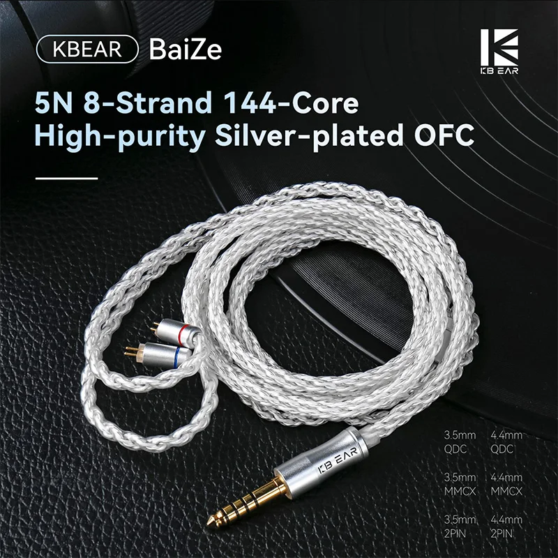 KBEAR BaiZe 8-core High-purity Silver-plated OFC iem Cable Replaceable Balanced Headphones Cable 3.5/4.4mm QDC for KZ ZS12 PRO X