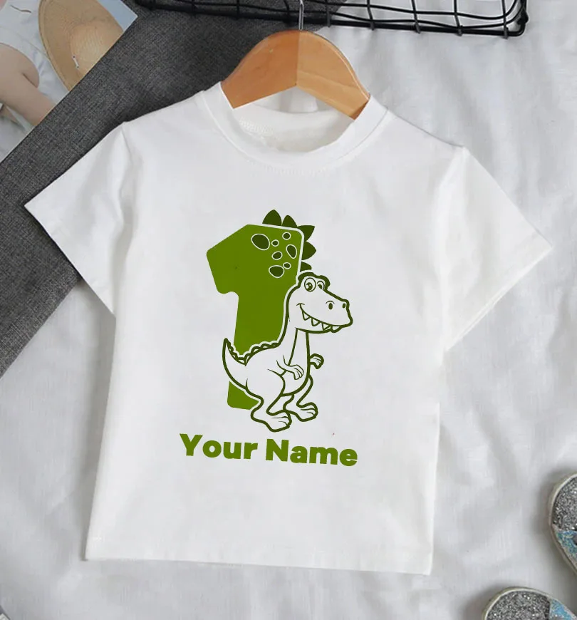 Personalised Dinosaur Birthday Kids T-shirt Top Party Outfit Dino Birthday Party Boy Tshirt Clothes with Name and Age