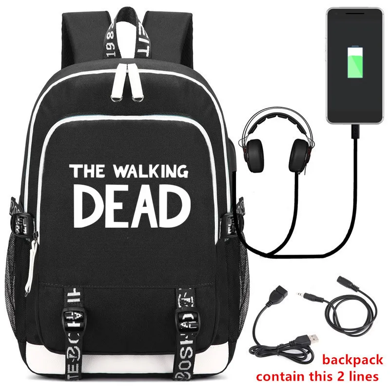 Imagem -05 - The Walking Dead Morte Mochila Mochila Mochila com Usb Porta Moda Interface de Auscultadores Estudantes Livro Laptop Bag