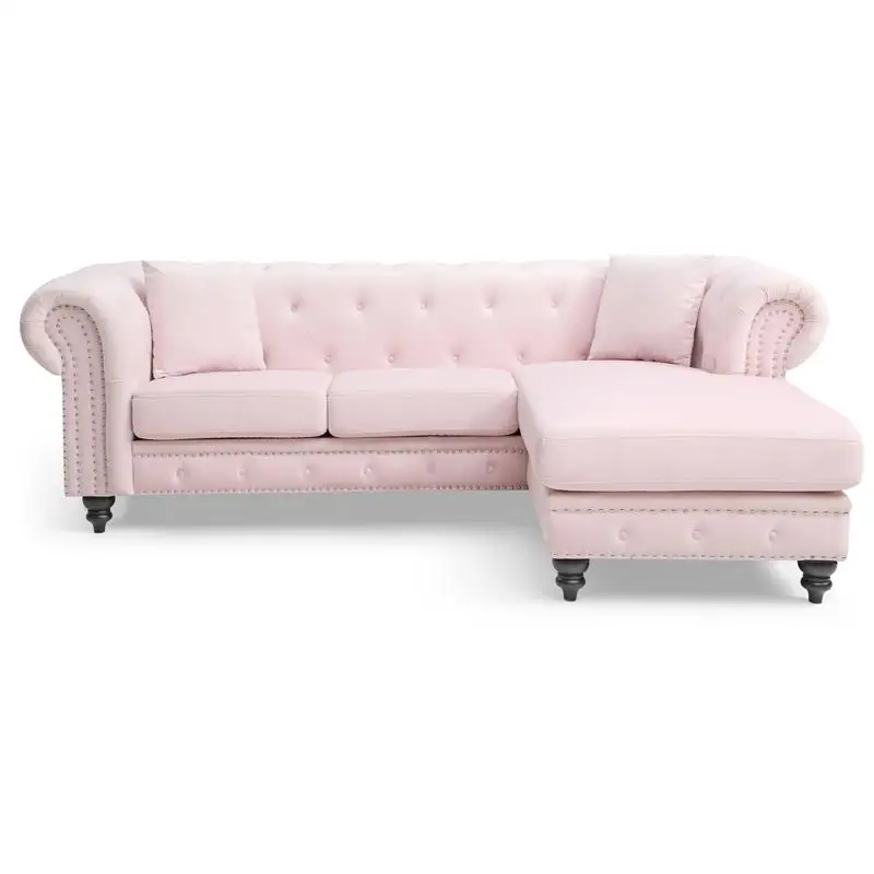 Sofa Chaise with Pink Fabric, 3 Boxes, Stylish and Comfortable Seating Solution for Living Room