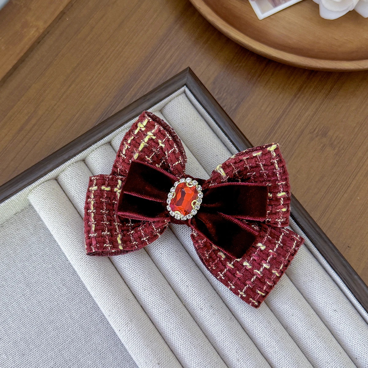 مشبك شعر على شكل فيونكة روبي مربعة على طراز المحكمة عبارة عن إكسسوار شعر مأدبة لطيف وأنيق وراقي للنساء #3