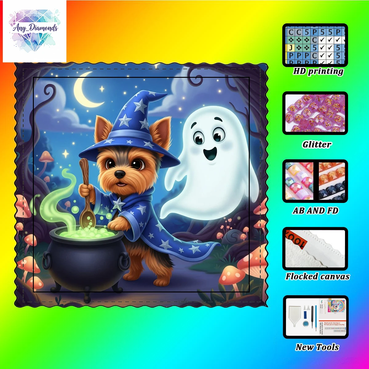 

【ANY_ Diamond Art】Маленькая собачка Хэллоуина Кристалл AB Горный хрусталь FD Горный хрусталь Идеальный алмаз из смолы