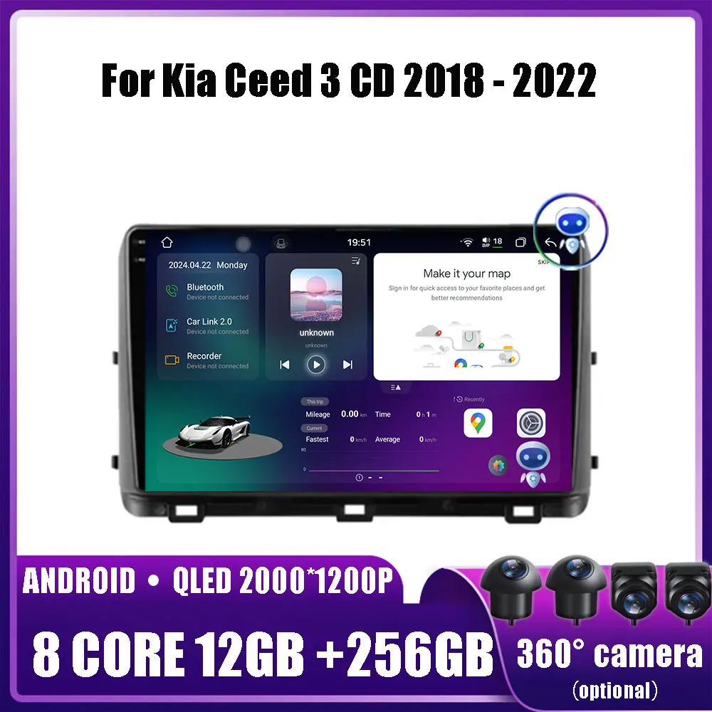 

Android 14 For Kia Ceed 3 CD 2018 - 2022 Car Multimedia Player Head Unit Stereo GPS Navigation BT WIFI DVD 2 din 4G