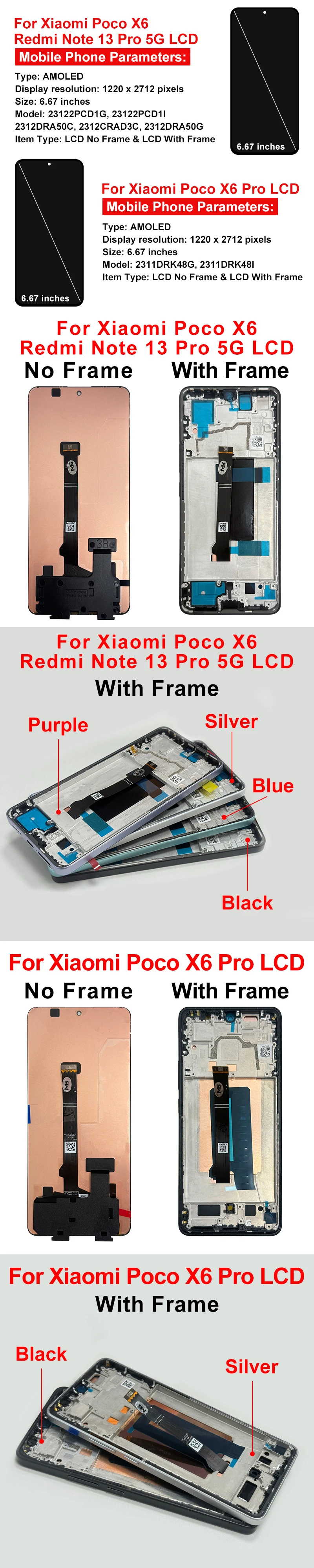 AMOLED für Xiaomi Poco X6 LCD Note 13 Pro 5G Display Touchscreen Digitizer Ersatz für Xiaomi POCO X6 Pro Display 2311DRK48G – Detail 3