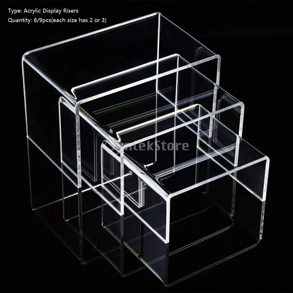 6 / 9pcs Square Acrylic Display Riser Size for Collection Doll Toy